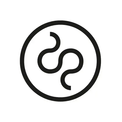 A minimalist graphic icon featuring a black circular border on a white background. Inside the circle is an abstract, continuous line that twists into a vertical S-curve or fluid ribbon motif, representing the standalone brand mark derived from the “parasita” logo.